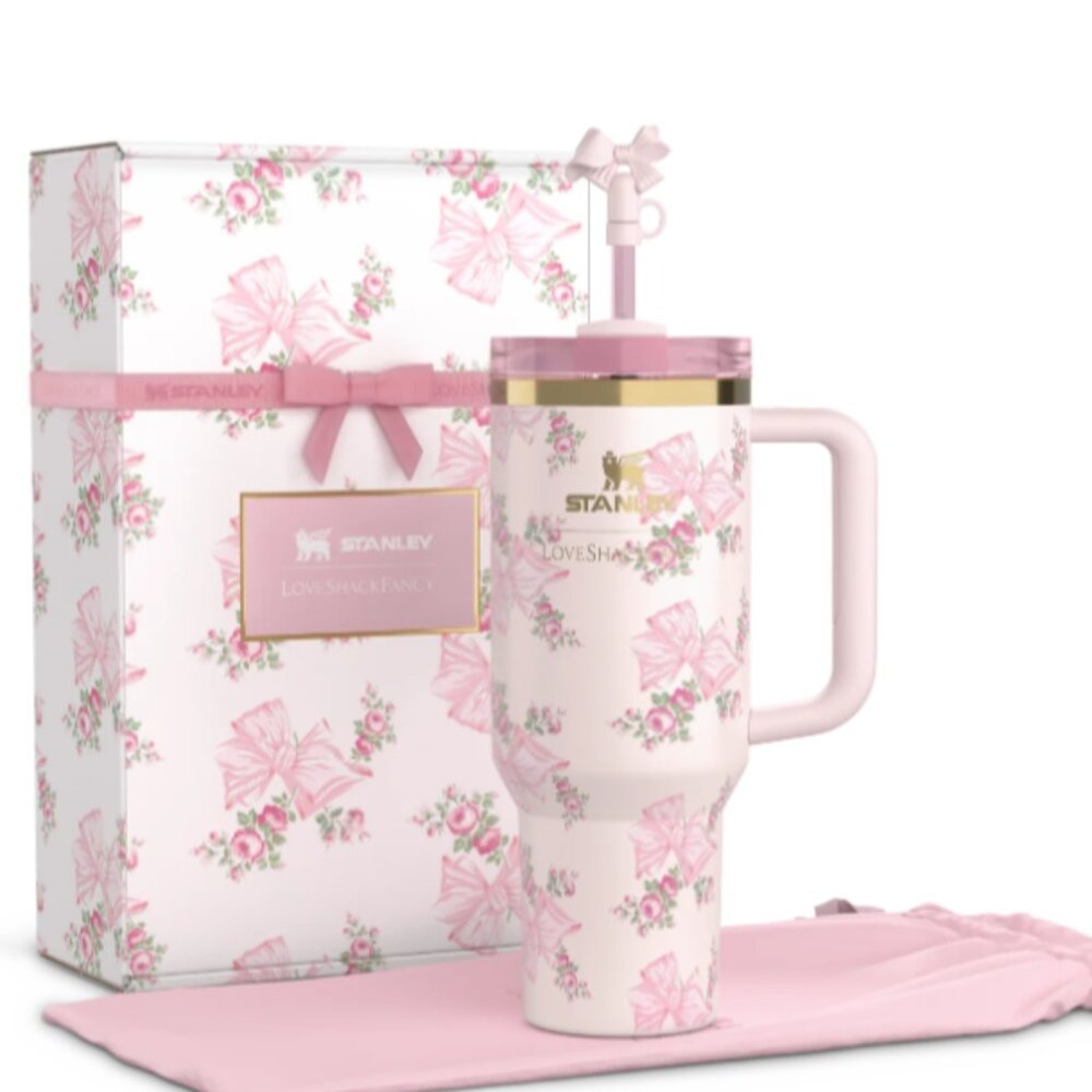The Stanley X LoveShackFancy Holiday Quencher | 40 OZ - Rosa Beaux Pink